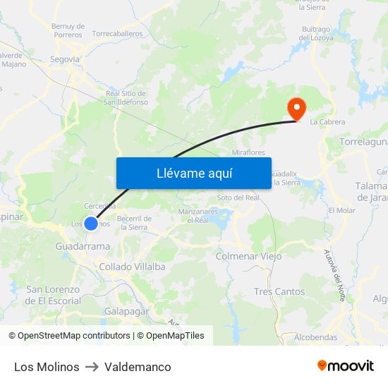 Los Molinos to Valdemanco map