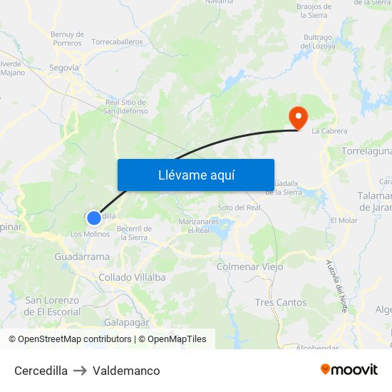 Cercedilla to Valdemanco map