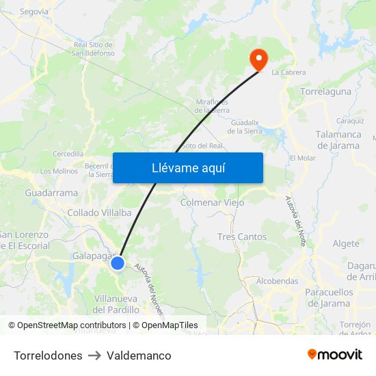 Torrelodones to Valdemanco map