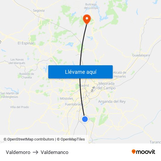Valdemoro to Valdemanco map