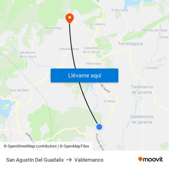 San Agustín Del Guadalix to Valdemanco map