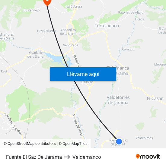 Fuente El Saz De Jarama to Valdemanco map
