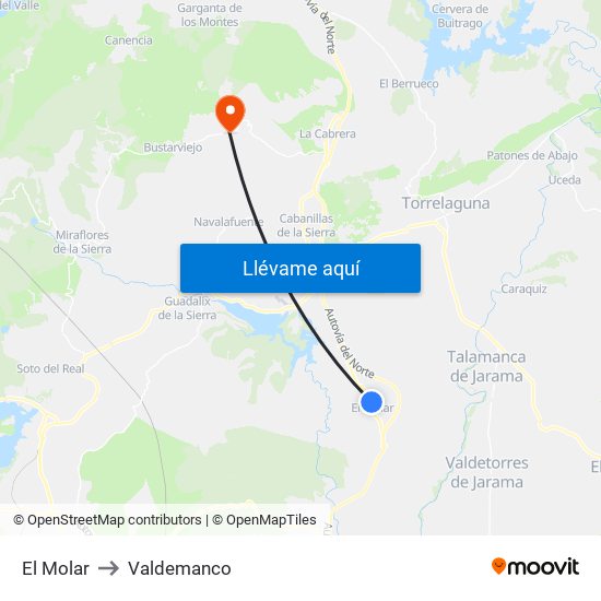 El Molar to Valdemanco map
