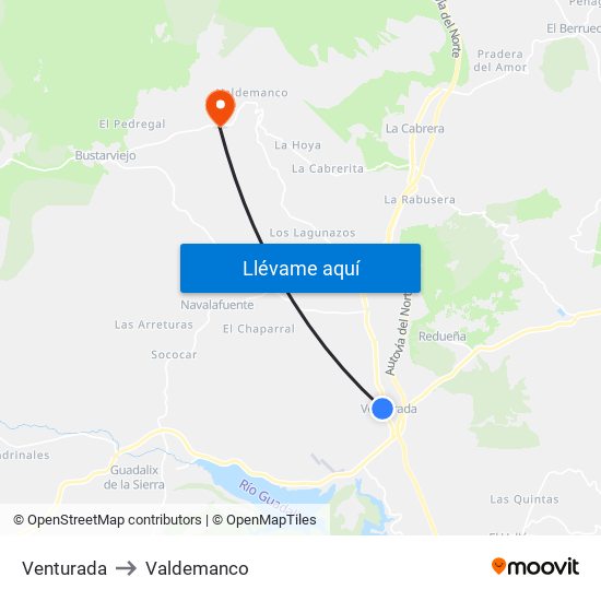 Venturada to Valdemanco map