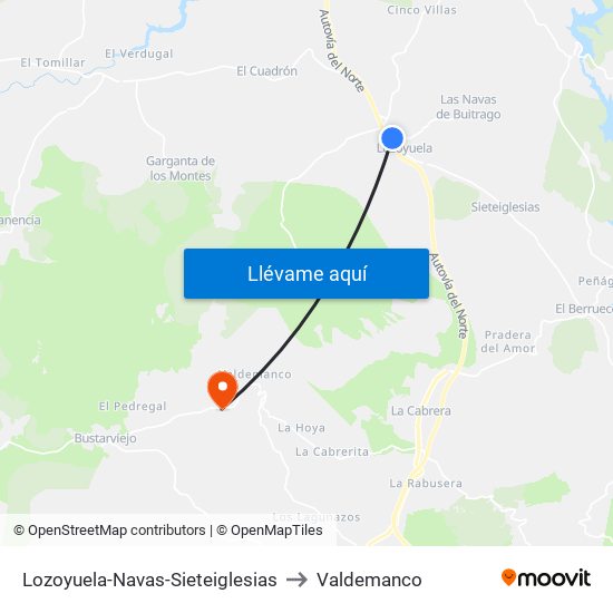 Lozoyuela-Navas-Sieteiglesias to Valdemanco map