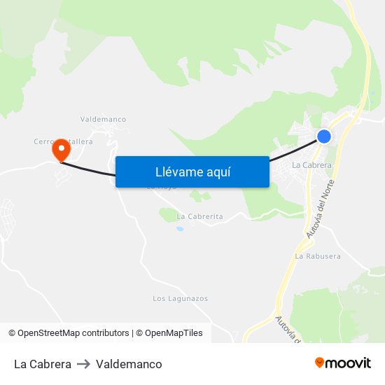 La Cabrera to Valdemanco map