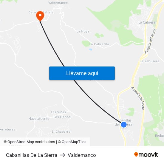 Cabanillas De La Sierra to Valdemanco map