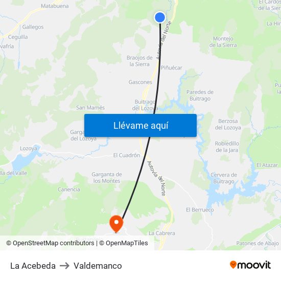 La Acebeda to Valdemanco map