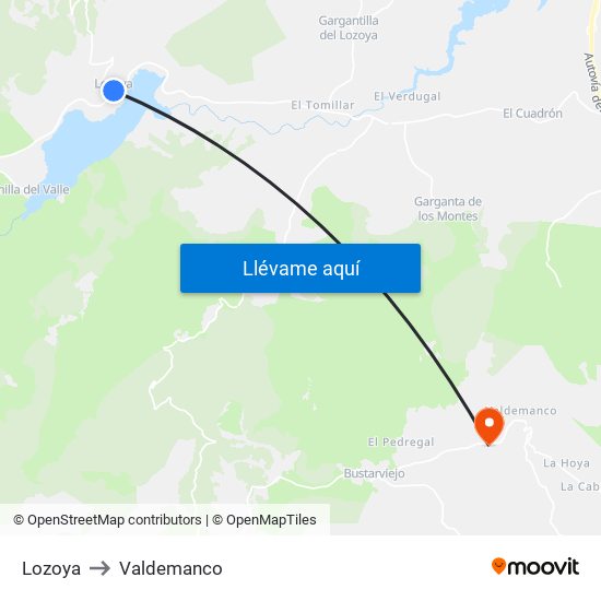 Lozoya to Valdemanco map