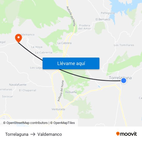Torrelaguna to Valdemanco map