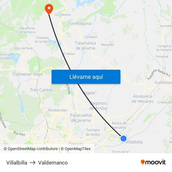 Villalbilla to Valdemanco map