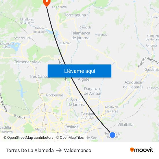 Torres De La Alameda to Valdemanco map
