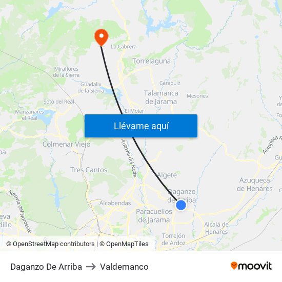 Daganzo De Arriba to Valdemanco map