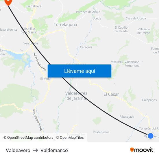 Valdeavero to Valdemanco map