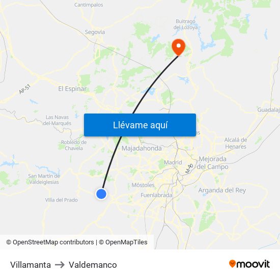 Villamanta to Valdemanco map