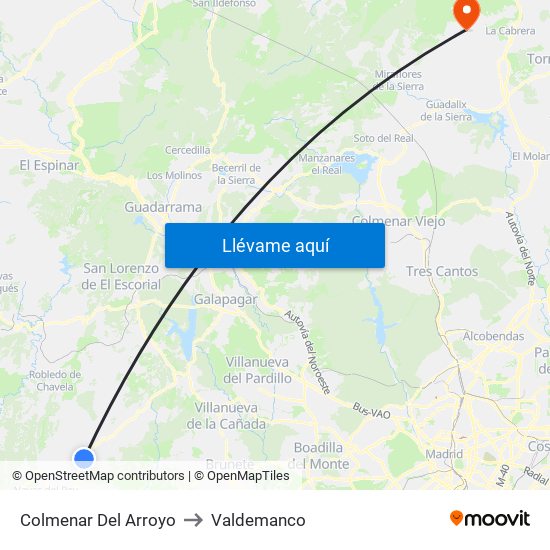 Colmenar Del Arroyo to Valdemanco map