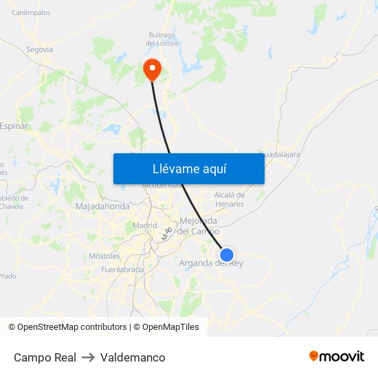 Campo Real to Valdemanco map