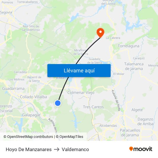 Hoyo De Manzanares to Valdemanco map