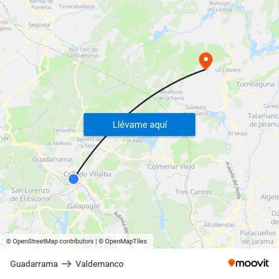 Guadarrama to Valdemanco map
