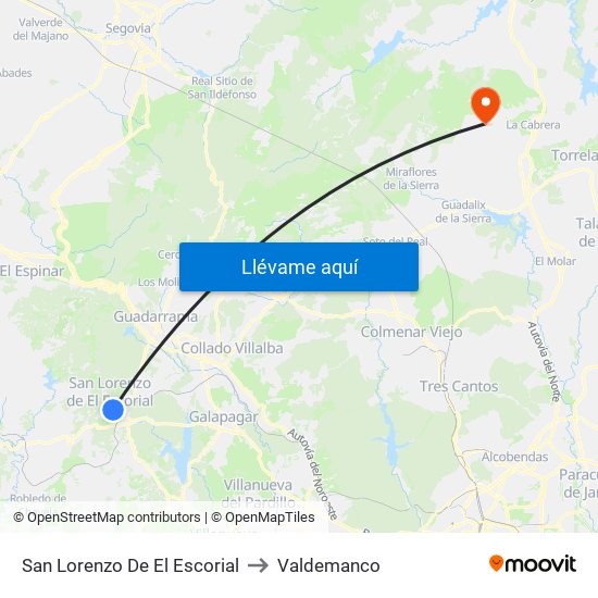 San Lorenzo De El Escorial to Valdemanco map