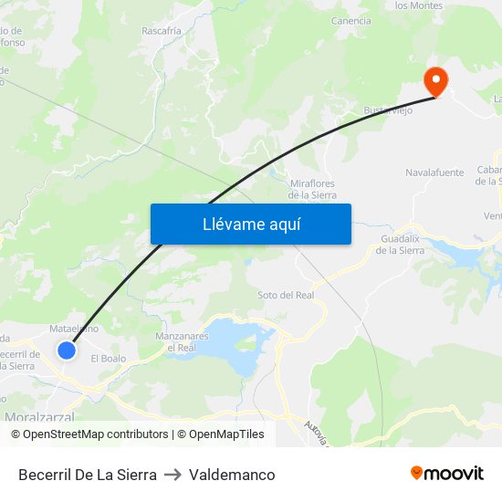 Becerril De La Sierra to Valdemanco map