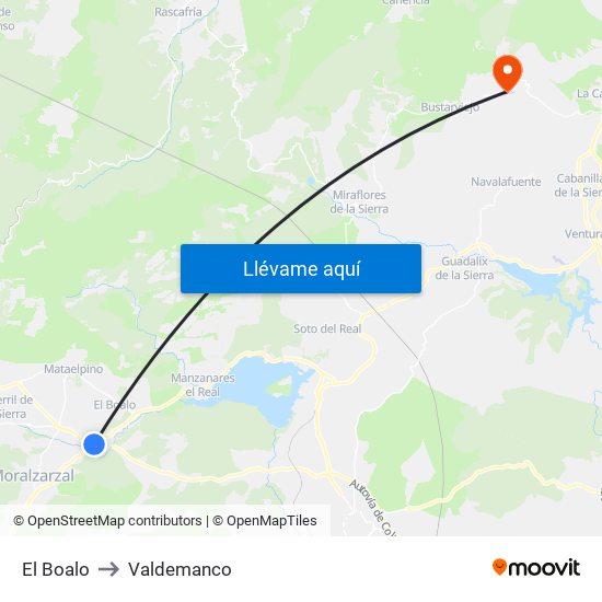 El Boalo to Valdemanco map