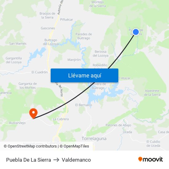 Puebla De La Sierra to Valdemanco map