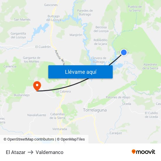 El Atazar to Valdemanco map