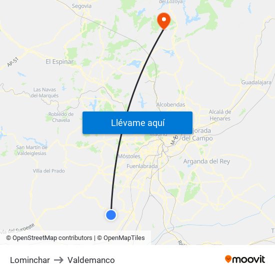 Lominchar to Valdemanco map