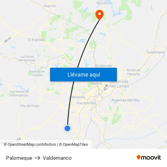 Palomeque to Valdemanco map