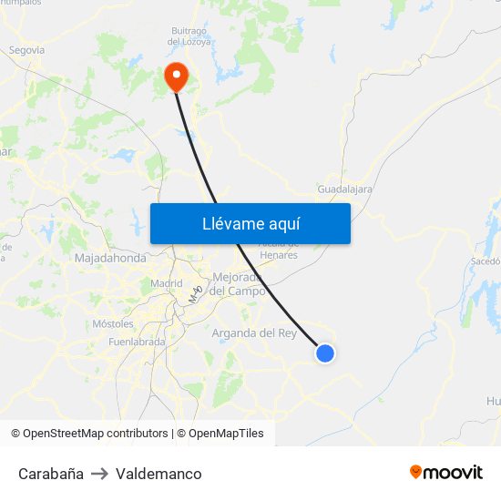 Carabaña to Valdemanco map