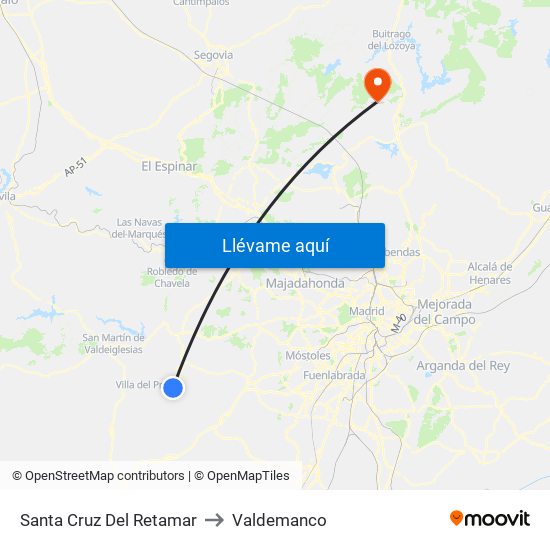 Santa Cruz Del Retamar to Valdemanco map