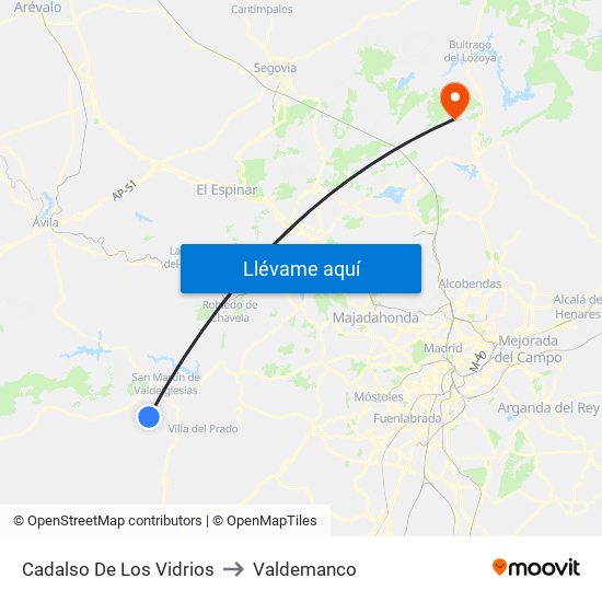 Cadalso De Los Vidrios to Valdemanco map