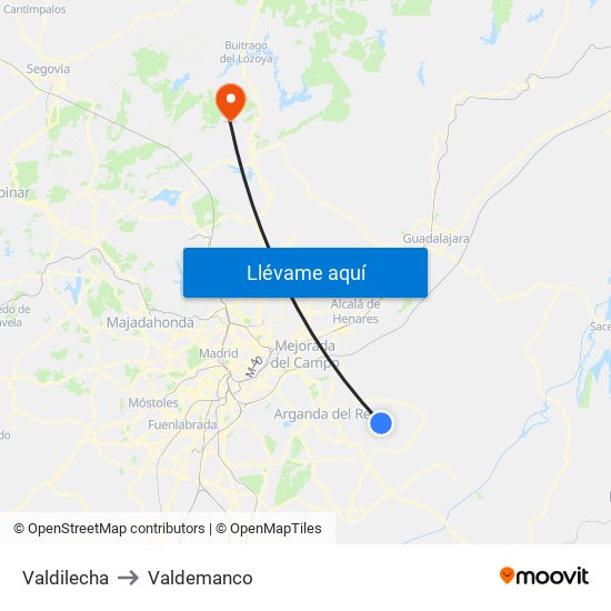 Valdilecha to Valdemanco map