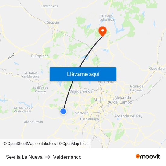 Sevilla La Nueva to Valdemanco map