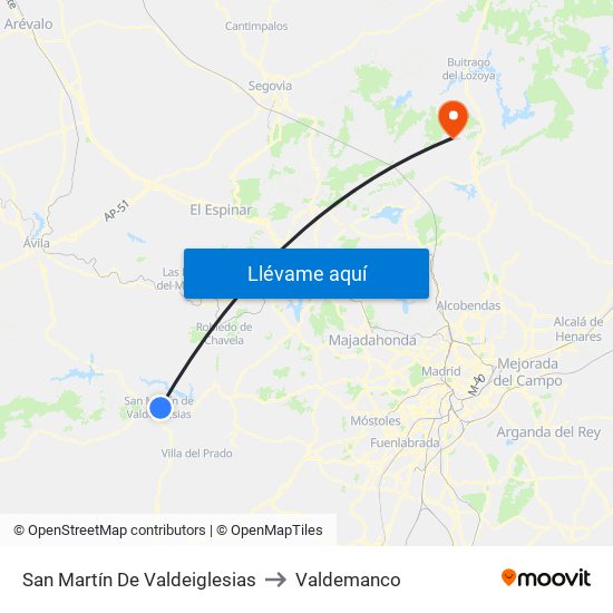 San Martín De Valdeiglesias to Valdemanco map