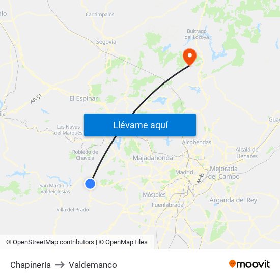 Chapinería to Valdemanco map