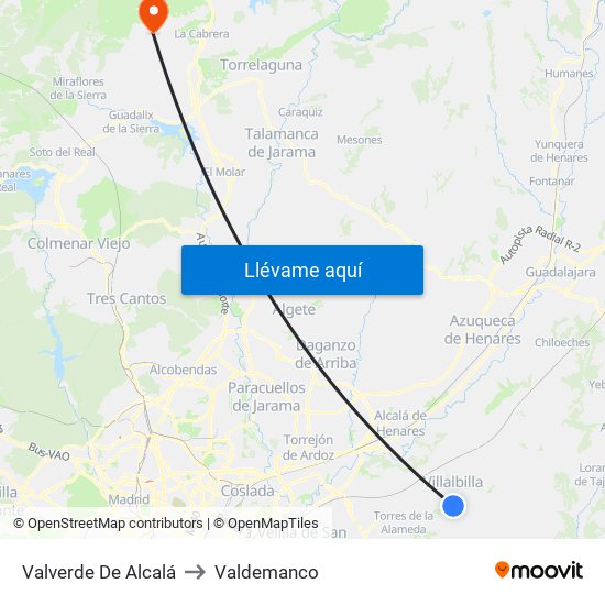 Valverde De Alcalá to Valdemanco map