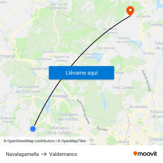 Navalagamella to Valdemanco map