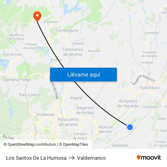 Los Santos De La Humosa to Valdemanco map
