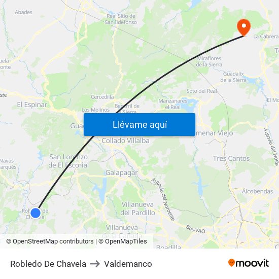 Robledo De Chavela to Valdemanco map
