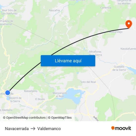 Navacerrada to Valdemanco map