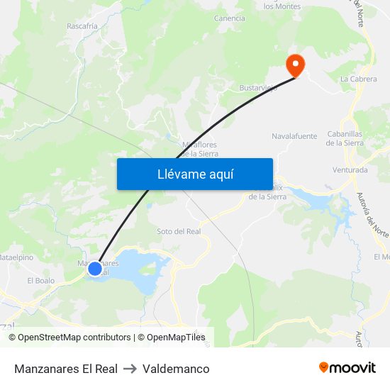 Manzanares El Real to Valdemanco map