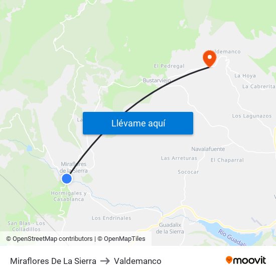 Miraflores De La Sierra to Valdemanco map