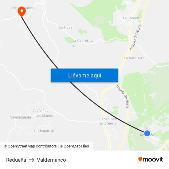 Redueña to Valdemanco map
