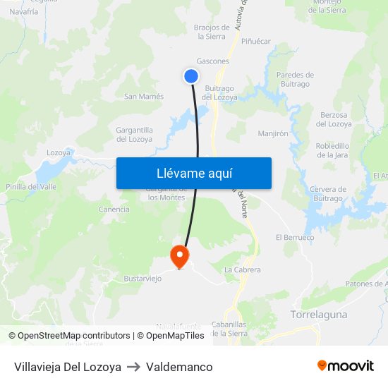 Villavieja Del Lozoya to Valdemanco map