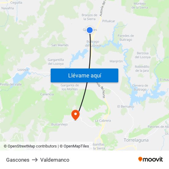 Gascones to Valdemanco map