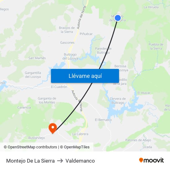 Montejo De La Sierra to Valdemanco map