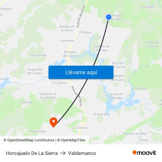 Horcajuelo De La Sierra to Valdemanco map