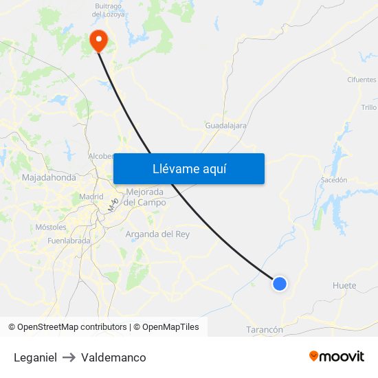 Leganiel to Valdemanco map